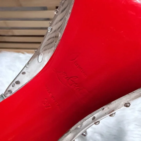 Christian Louboutin Clear and Silver Embellished Heels 100 mm - Picture 14 of 16